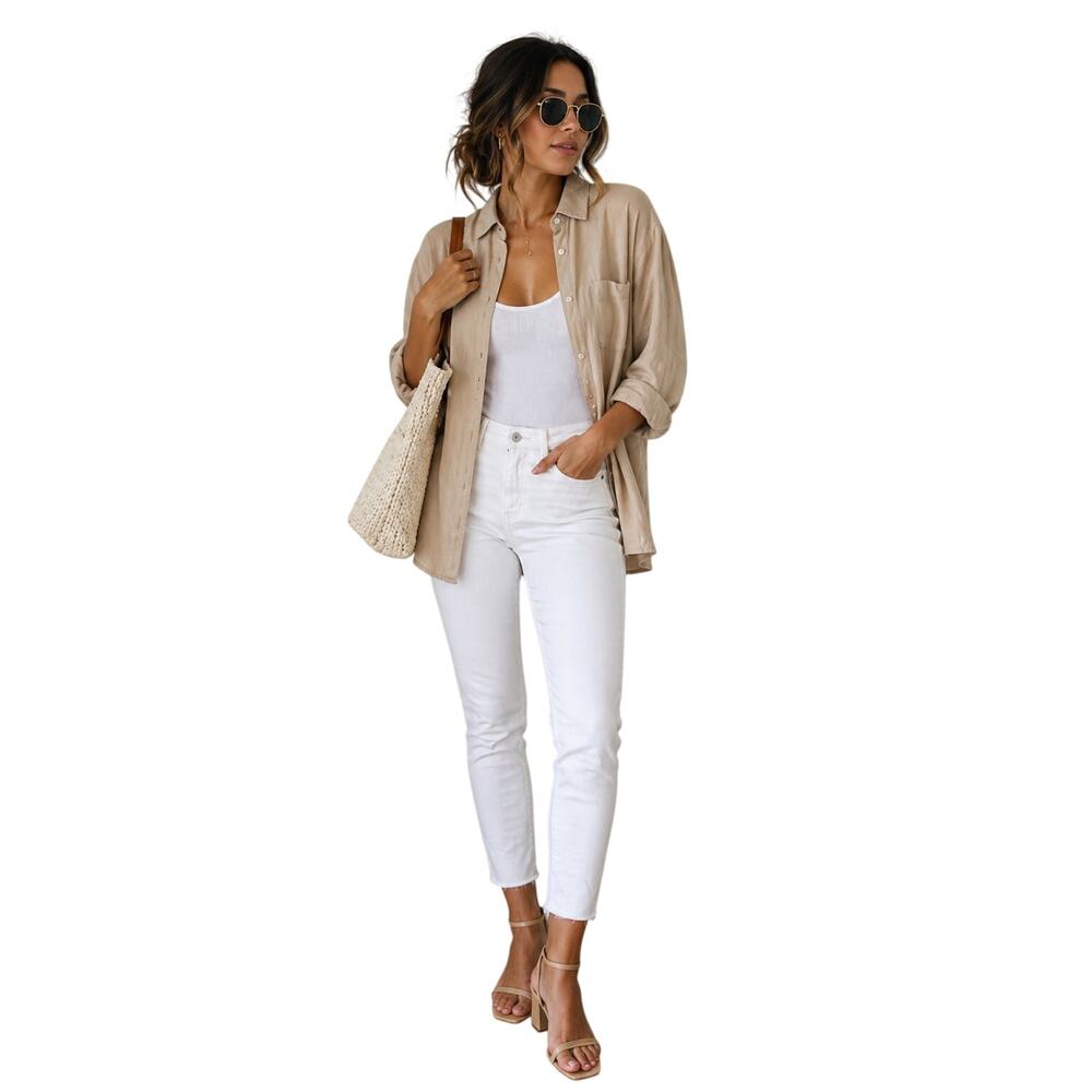 A GOLD E White Skinny Jeans High Rise Stretch Denim USA Women 30
